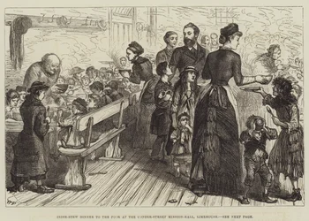 Ierse Stoofpot Maaltijd voor de Armen in de Conder-Street Mission-Hall, Limehouse